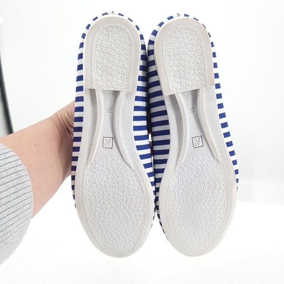 Arcopedico Womens Striped Flats Blue White Satin Slip-on Nautical Beachy Shoe 38 - Picture 8 of 16